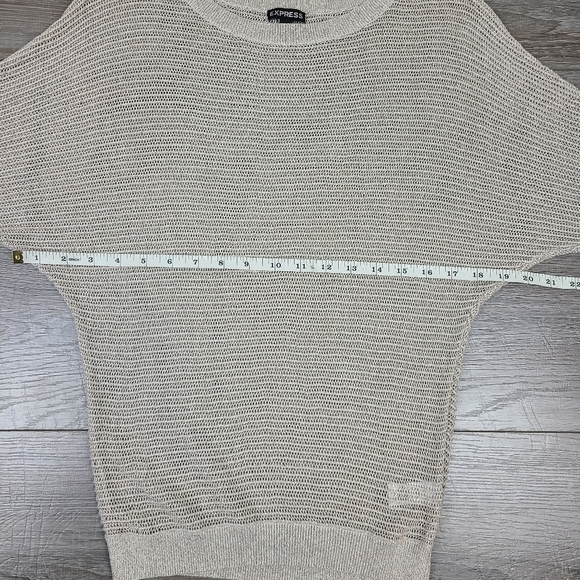 Express Cream Tan & Metallic Dolman Sleeve Knit Semi Sheer Sweater XS - Picture 14 of 16